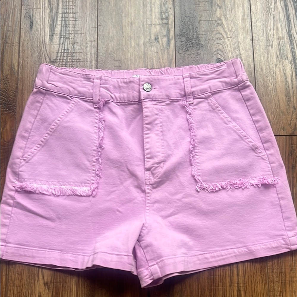 Pink Jean Shorts with Mid-Length Cut and Textured Fabric